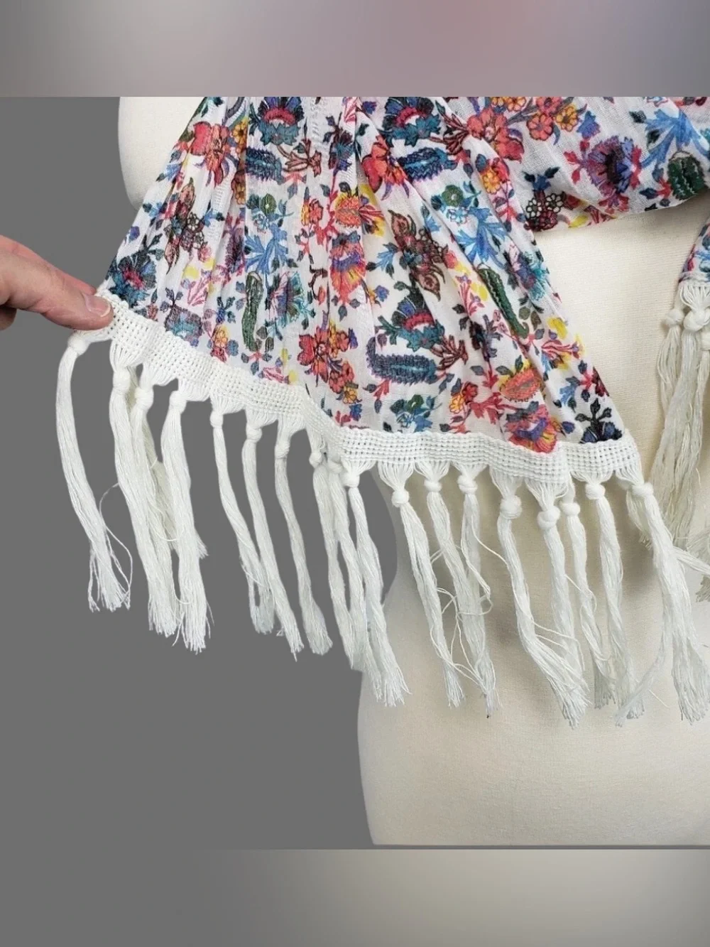 Boho Floral Scarf Womens Paisley Fringe Cottagecore Hippie Festival Gauze Wrap
